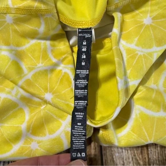 Wildfox Sport Lemon Print Full Length Leggings Yellow High Waisted - Picture 4 of 4
